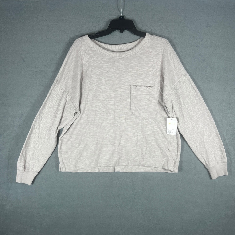 SO Juniors Top Size S Gray Slub Knit Relaxed Long Sleeve Chest Pocket NWT